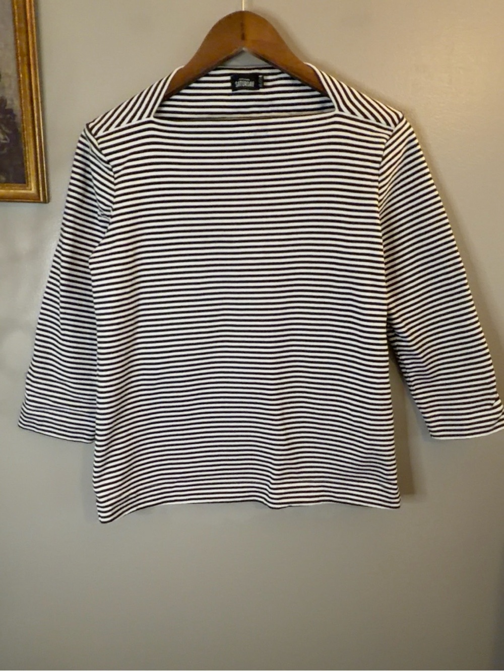 Kate Spade Saturday Striped Boat Neck 3/4 Sleeve Cotton Knit Top L Black White - Picture 5 of 9